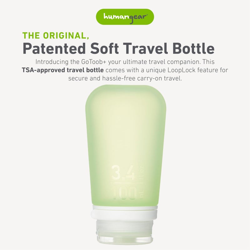 humangear GoToob+ (Large) | Refillable Silicone Travel Bottle | Locking Lid | Food-Safe Material | Green, Large (3.4 fl.oz.; 100ml) - Image 2